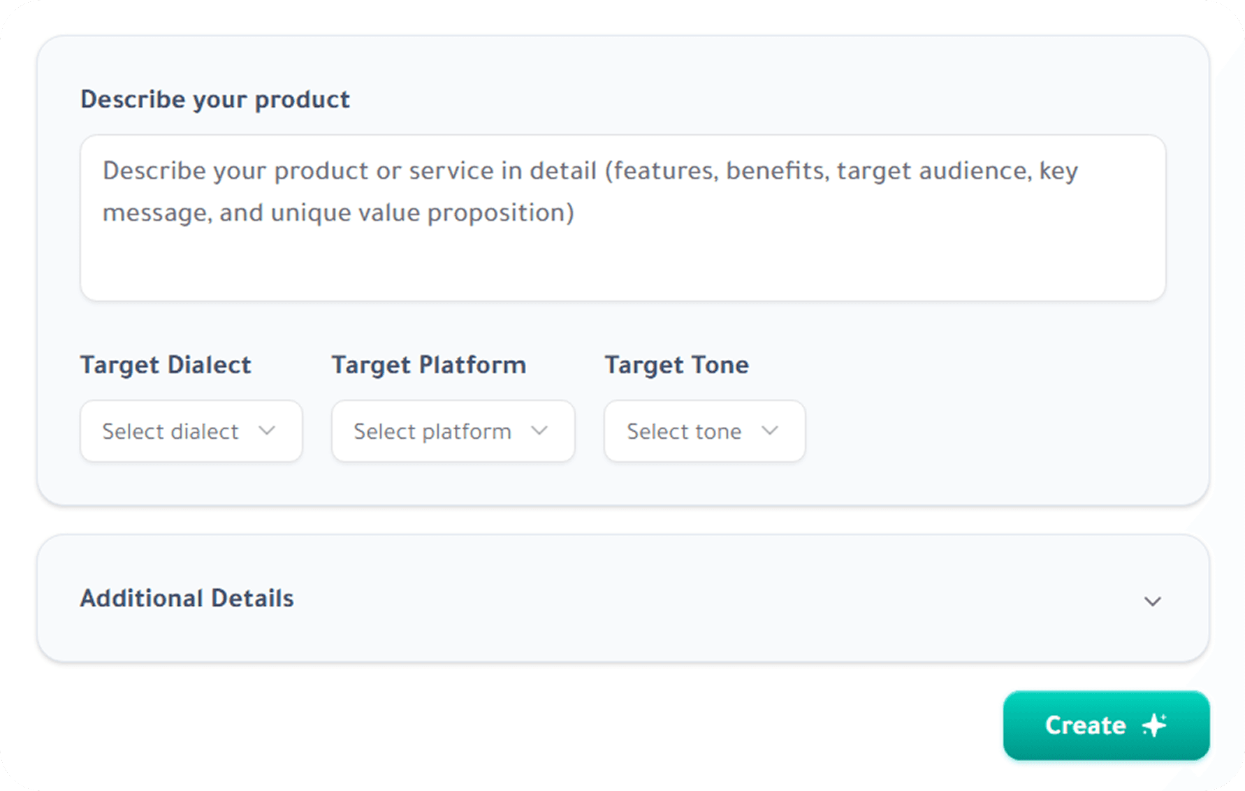 Lahjty platform interface for creating Arabic ad copy