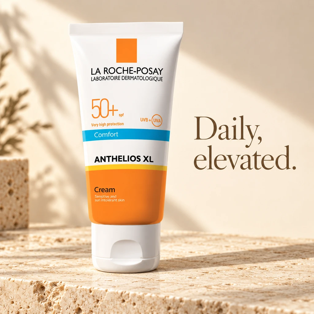 Finished sunscreen ad from the existing Lahjty Content example, with the original tube preserved.